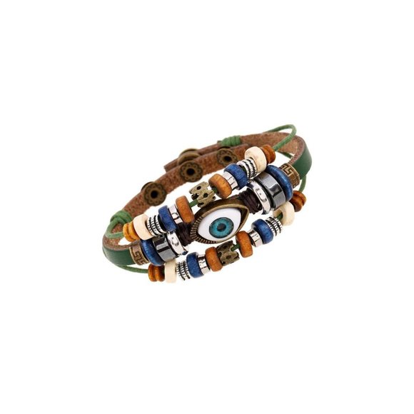 UNISEX DEVIL EYE LEATHER LAYERED 3PCS COUPLES LEATHER BEADED BRACELET - Picture 14 of 14